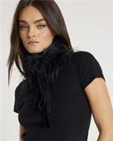 River Island Womens Top Black Faux Fur Collar Round Neck Short Sleeve Blouse - L Regular