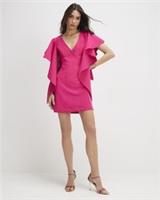 River Island Womens Mini Dress Pink Sleeveless Ruffle Detail Shoulder V-Neck - 8 Regular