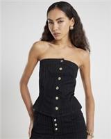 River Island Womens Bandeau Top Black Denim Pinstripe Sleeveless Blouse - 10 Regular