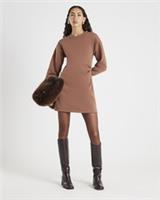 River Island Womens Mini Shirt Dress Beige Drape Sweatshirt Crew Long Sleeve - L Regular