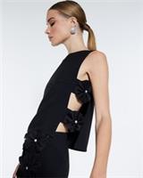 River Island Womens Top Black 3D Flower Side Seam Boat Neck Sleeveless Blouse - 6 Regular