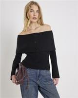 River Island Womens Jumper Black Knitted Long Sleeve Bardot Sweater Jumper Top - M Regular
