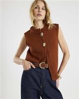 River Island Womens Cardigan Brown Knit Sleeveless Button Round Neck Jumper Top - L Regular