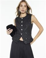 River Island Womens Waistcoat Black Boucle Sleeveless Sequin Outerwear Top - 10 Regular