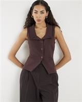River Island Womens Waistcoat Brown Sleeveless Lapel Collar V-Neck Button Top - XS Regular