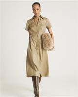 River Island Womens Midi Shirt Dress Beige Faux Leather Collared Short Sleeve - 8 Regular