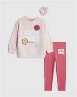 River Island Mini Girls Sweatshirt & Leggings Set Pink Cute Vibes 3 Piece - 2-3 Years Regular