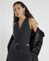 River Island Womens Waistcoat Black Sleeveless Pinstripe Cropped V-Neck Top - 14 Regular