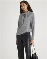 River Island Womens Top Grey Check Print Long Sleeve Scarf Neck Blouse - S Regular