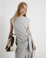 River Island Womens Top Grey Short Sleeve Pinstripe Tie Detail Round Neck Blouse - S Regular