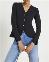 River Island Womens Cardigan Black Curved Hem V-Neck Button Jumper Top - XS Regular