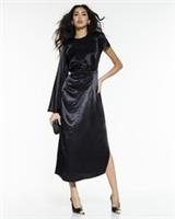 River Island Womens Maxi Dress Black Satin One Sleeve Long Sleeve Round Neck - 6 Regular