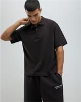 River Island Mens Polo Shirt Brown Oversized Fit Luminis Button Short Sleeve Top - S Regular