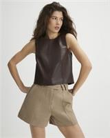 River Island Womens Shell Top Brown Faux Leather Sleeveless Round Neck Blouse - 12 Regular