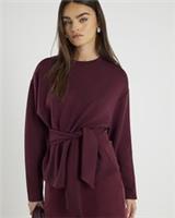 River Island Womens Top Red Premium Long Sleeve Tie Front Crew Neck Blouse - S Regular