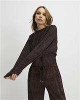 River Island Womens Top Brown Premium Crinkle Effect Batwing Crew Neck Pullover - L Regular