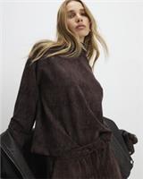 River Island Womens Top Brown Premium High Neck Crinkle Effect Loose Fit Blouse - L Regular