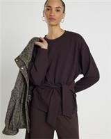 River Island Womens Top Brown Premium Long Sleeve Tie Front Crew Neck Blouse - S Regular