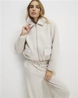 River Island Womens Jacket Cream Boiled Wool Harrington Zip Outerwear Top - 16 Regular