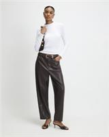 River Island Womens Trousers Brown Faux Leather Barrel Leg Pants Bottoms - 22 Regular
