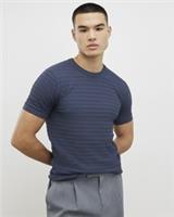 River Island Mens T-Shirt Blue Muscle Fit Textured Knit Crew T Shirt Tee Top - S Regular