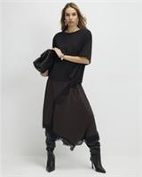 River Island Womens Maxi T-Shirt Dress Brown Lace Hybrid Crew Neck Short Sleeve - XL Regular