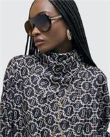 River Island Womens Shirt Black Geometric Print Scarf Neck Back Fastening Top - 8 Regular