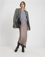 River Island Womens Midi Skirt Grey Lace Trim Satin Elasticated Waist Bottom - 16 Regular