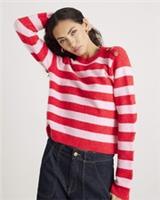 River Island Womens Jumper Red Knitted Stripe Heart Button Crew Neck Outfit - M Regular