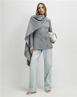 River Island Womens Blazer Grey Striped Double Breasted Cape Outerwear Top - 10 Regular