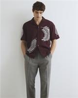 River Island Mens Shirt Brown Regular Fit Leaf Embroidered Graphic Collared Top - M Regular