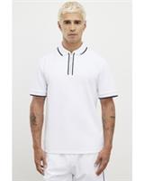 River Island Mens Polo Shirt White Slim Fit Textured Zip Tipped Collared Top - M Regular