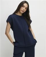 River Island Womens Top Navy Premium Twill Short Sleeve Round Neck Blouse - XS Regular