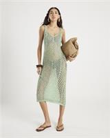 River Island Womens Maxi Beach Dress Green Sleeveless Lurex Fabric Knit V-Neck - L Regular