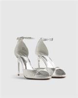 River Island Womens Heeled Sandals Silver Closed Back Buckle Open Toe Shoes