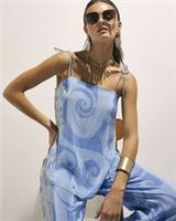 River Island Womens Cami Top Blue Abstract Palm Print Sleeveless Blouse - S Regular