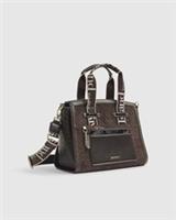 River Island Womens Tote Bag Brown Faux Suede Monogram Branded Grab Handles Zip