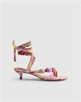 River Island Womens Heels Orange Beaded Scarf Detail Kitten Open Toe Shoes