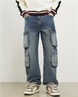 River Island Mens Cargo Jeans Blue Loose Fit Elasticated Trousers Pants Bottoms - 28 Short Regular