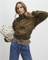 River Island Womens Bomber Jacket Khaki Funnel Neck Long Sleeves Outerwear Top - L Regular