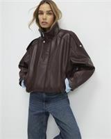 River Island Womens Jacket Brown Faux Leather Funnel Neck Batwing Outerwear Top - M Regular