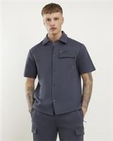 River Island Mens Shirt Grey Premium Regular Fit Nylon Pocket Short Sleeves Top - L Regular