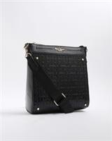 River Island Womens Messenger Bag Black Patent Monogram Zip Fastening Strap