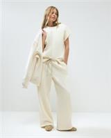 River Island Womens Joggers Cream Premium Twill Fabric Wide Leg Track Bottoms - M Regular