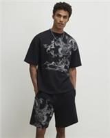 River Island Mens T-Shirt Black Oversized Japanese Dragon T Shirt Tee Top - M Regular