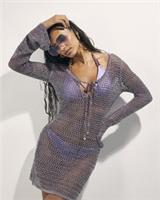 River Island Womens Beach Tunic Purple Metallic Knit Scoop Neck Beachwear - M Regular