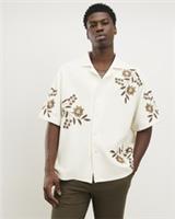 River Island Mens Shirt White Regular Fit Floral Textured Embroidered Button Top - M Regular