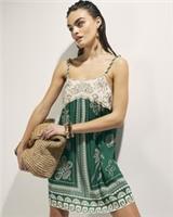 River Island Womens Mini Dress Green Beaded Beach Tie Back Detail Tropical Print - L Regular