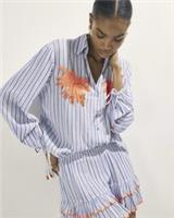River Island Womens Shirt White Striped Embellished Palm Beach Long Sleeves Top - M Regular