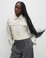 River Island Womens Overshirt Cream Faux Leather Cropped Long Sleeves Popper Top - 12 Regular